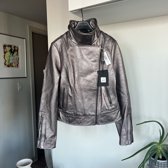 Mackage for Aritzia Women's Jacket Metallic Silver Leather New Moto Biker Sz M - Picture 14 of 17